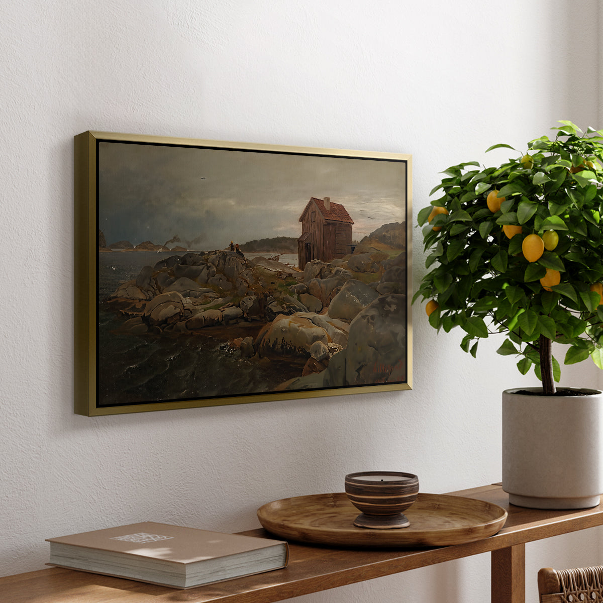 A Fisherman's Home, Lillesand, 1858 - Floater Framed Canvas Print