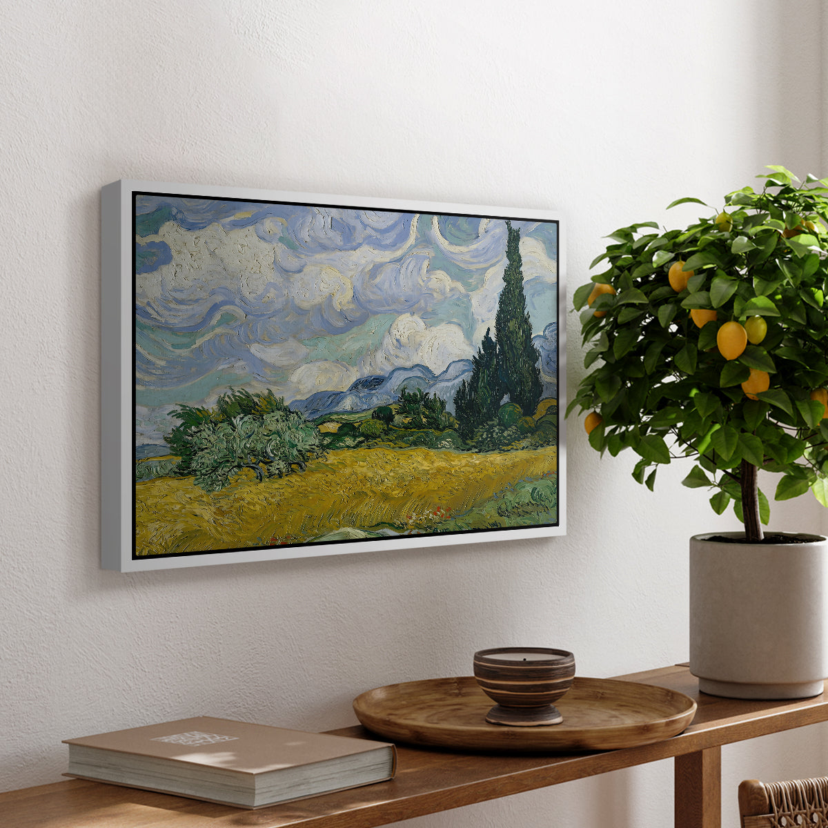 Wheat Field with Cypresses, 1889 - Floater Framed Canvas Print