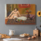 Canvas art print featuring a reclining nude figure beside bowl of goldfish in colorful interior, set in a cozy kitchen setting
