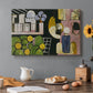 Canvas art print featuring a scene with figures, architecture, and still life elements, set in a cozy kitchen setting