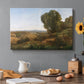 Canvas art print featuring a peaceful landscape with trees and distant horizon under soft light, set in a cozy kitchen setting