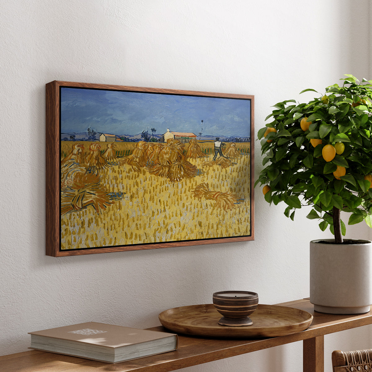 Wheat Field with Sheaves (Harvest in Provence), 1888 - Floater Framed Canvas Print