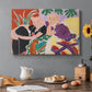 Canvas art print featuring two figures in a vivid interior engaged in conversation, set in a cozy kitchen setting