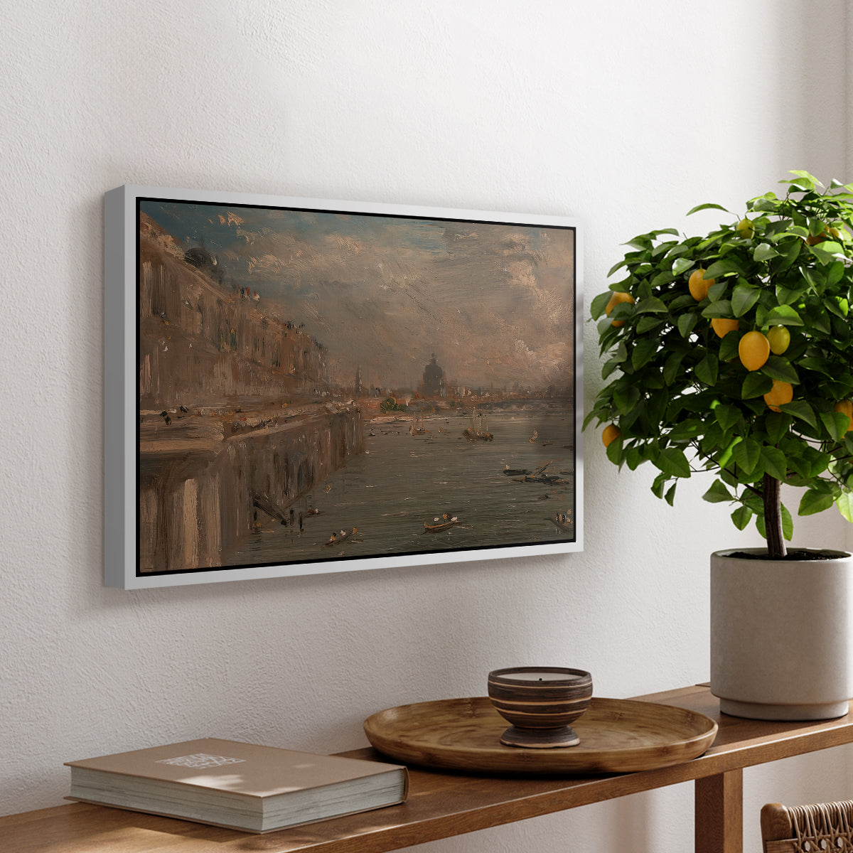 Somerset House Terrace from Waterloo Bridge, c. 1819 - Floater Framed Canvas Print