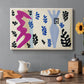 Canvas art print featuring an abstract cut-out composition suggesting a knife thrower, set in a cozy kitchen setting