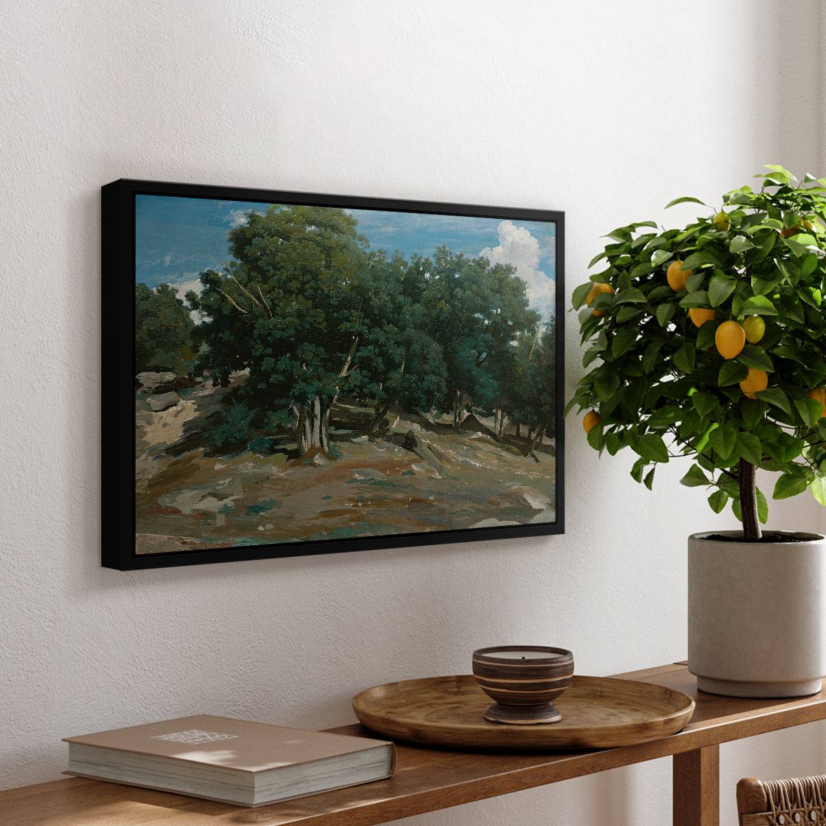 Fontainebleau: Oak Trees at Bas-Bréau, c. 1830-1835 - Floater Framed Canvas Print