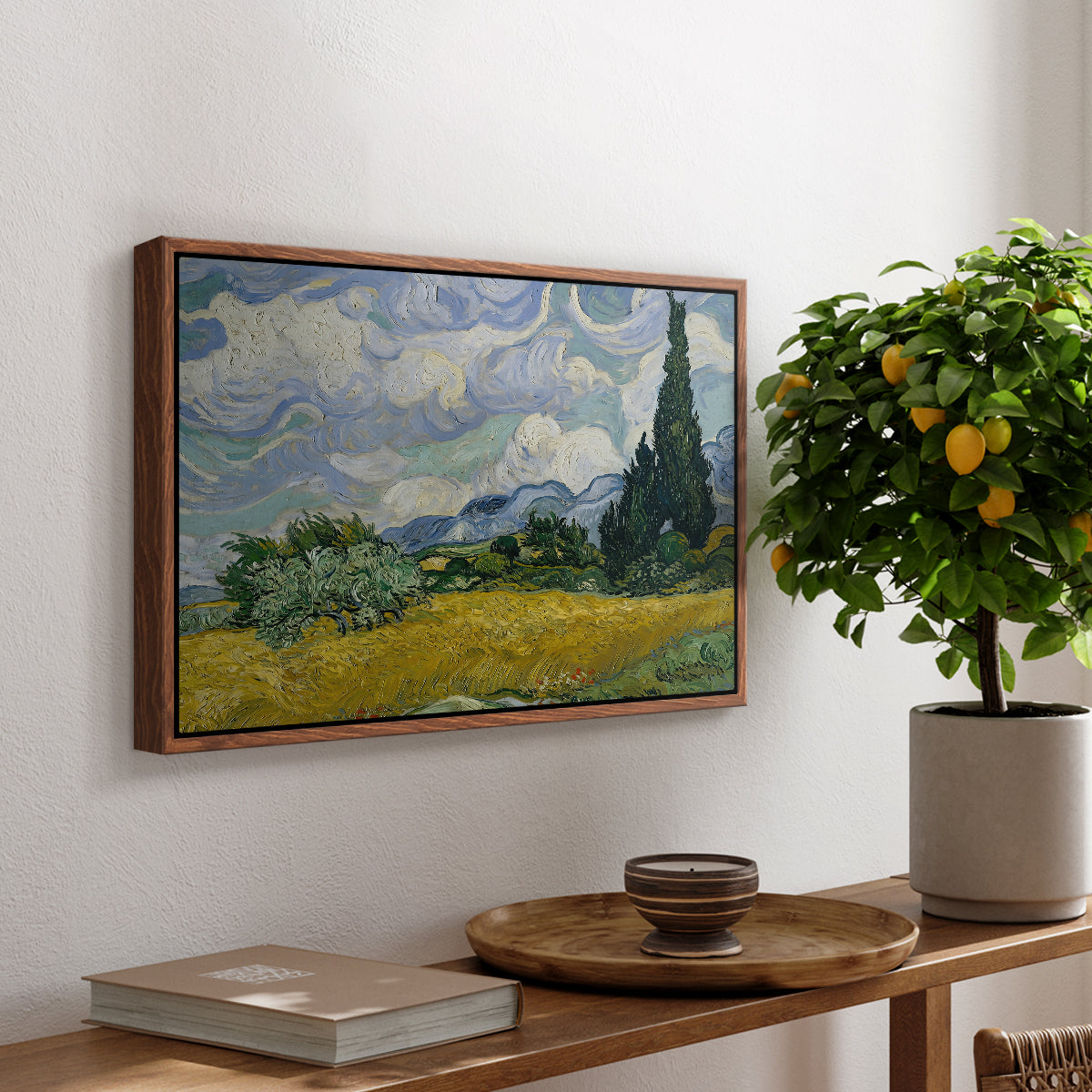 Wheat Field with Cypresses, 1889 - Floater Framed Canvas Print