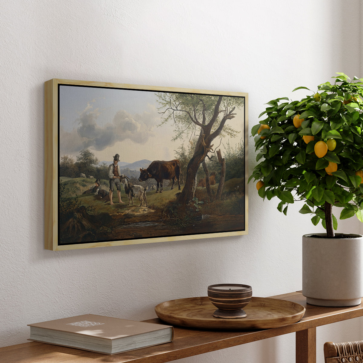 Shepherd with Billy Goat, c. 1830 - Floater Framed Canvas Print