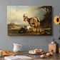 Canvas art print featuring a goat with young kids in countryside, set in a cozy kitchen setting