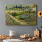 Canvas art print featuring a lush garden filled with plants and flowers arranged in bright sunlight, set in a cozy kitchen setting