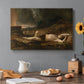 Canvas art print featuring an expressive countryside composition with balanced light, set in a cozy kitchen setting