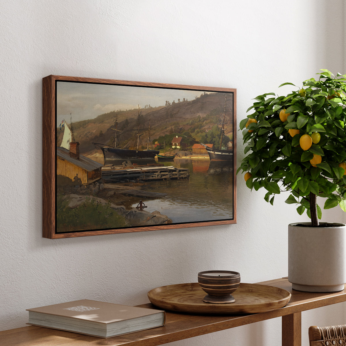 Landingsbrygge Husvik, Drøbak, 1875 - Floater Framed Canvas Print