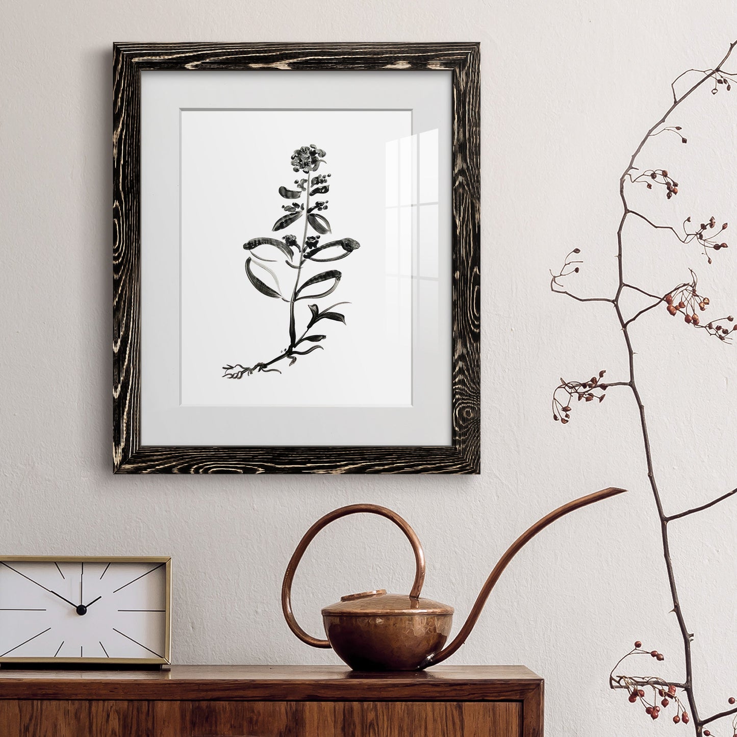 Inky Botanical III - Premium Framed Print - Distressed Barnwood Frame - Ready to Hang