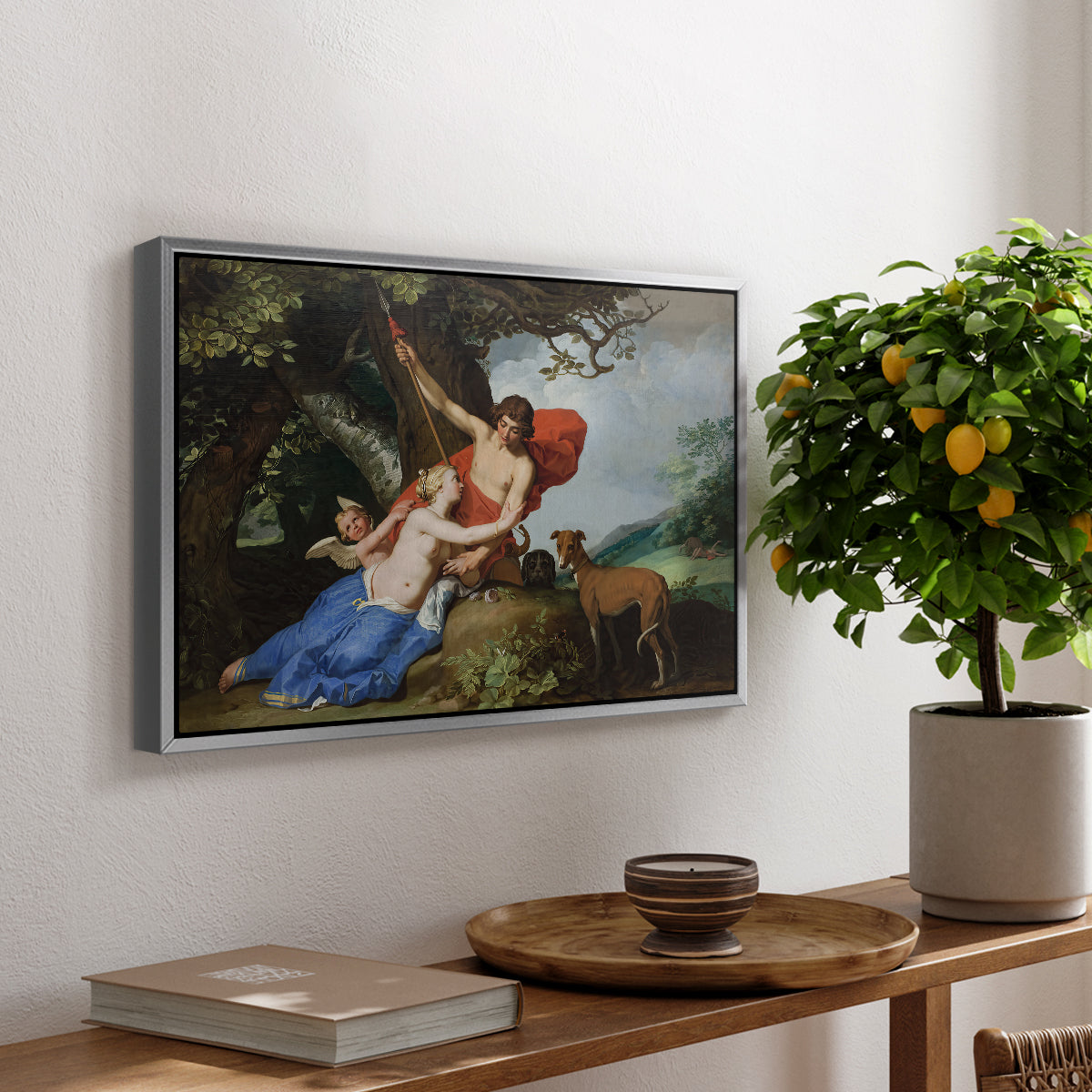 Venus and Adonis, 1632 - Floater Framed Canvas Print