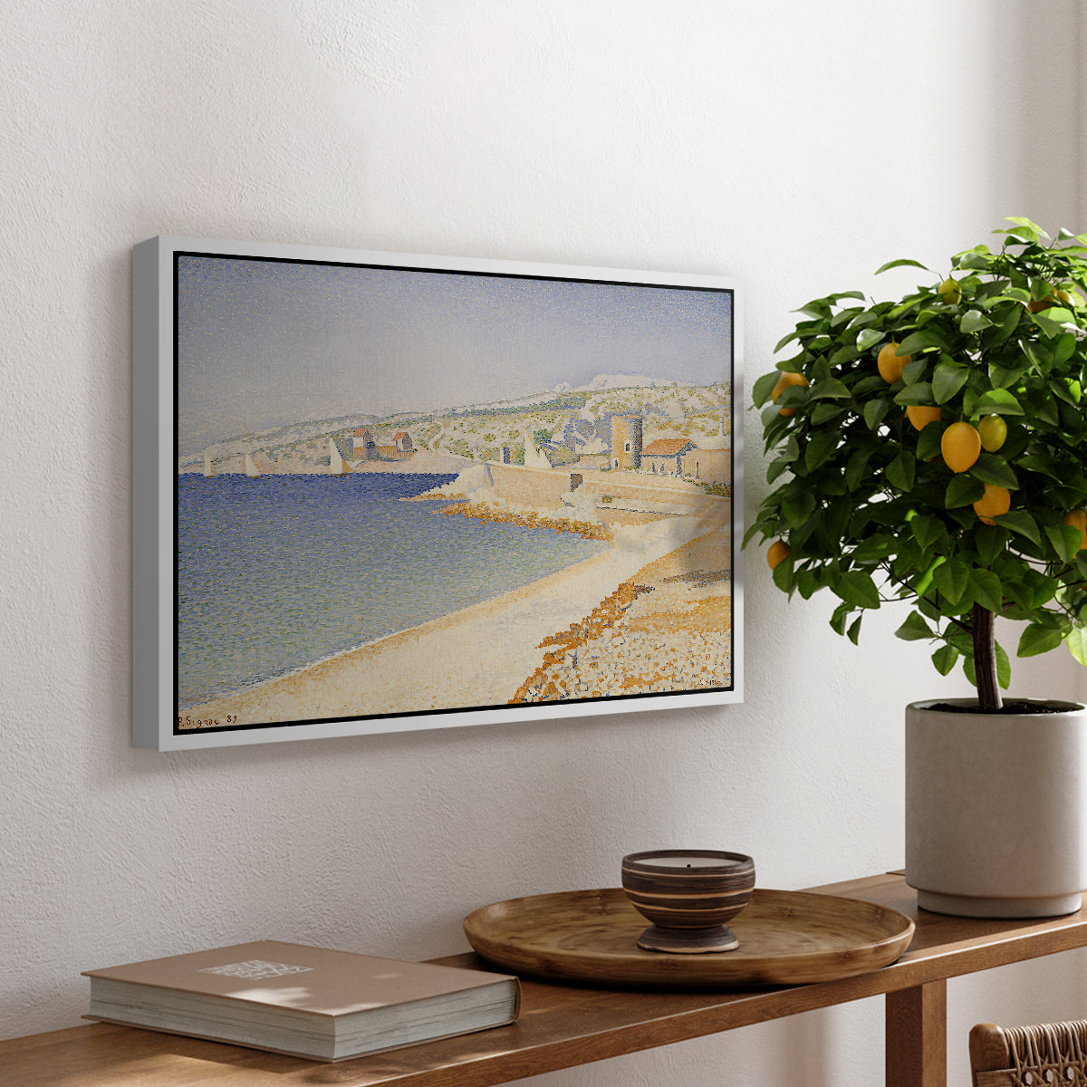 The Jetty at Cassis, Opus 198, 1889 - Floater Framed Canvas Print