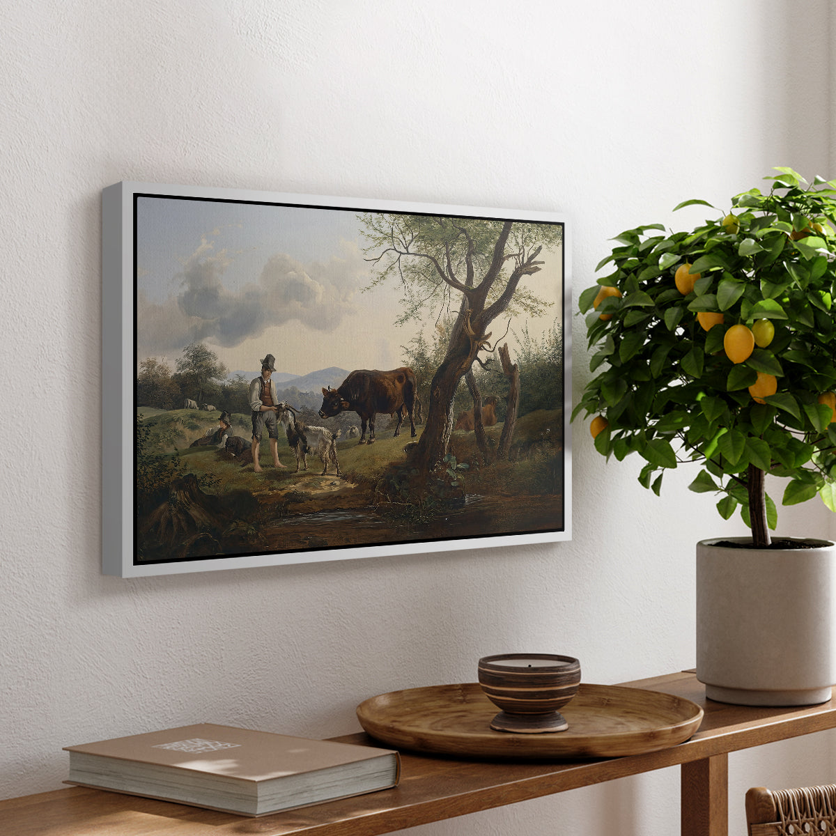 Shepherd with Billy Goat, c. 1830 - Floater Framed Canvas Print