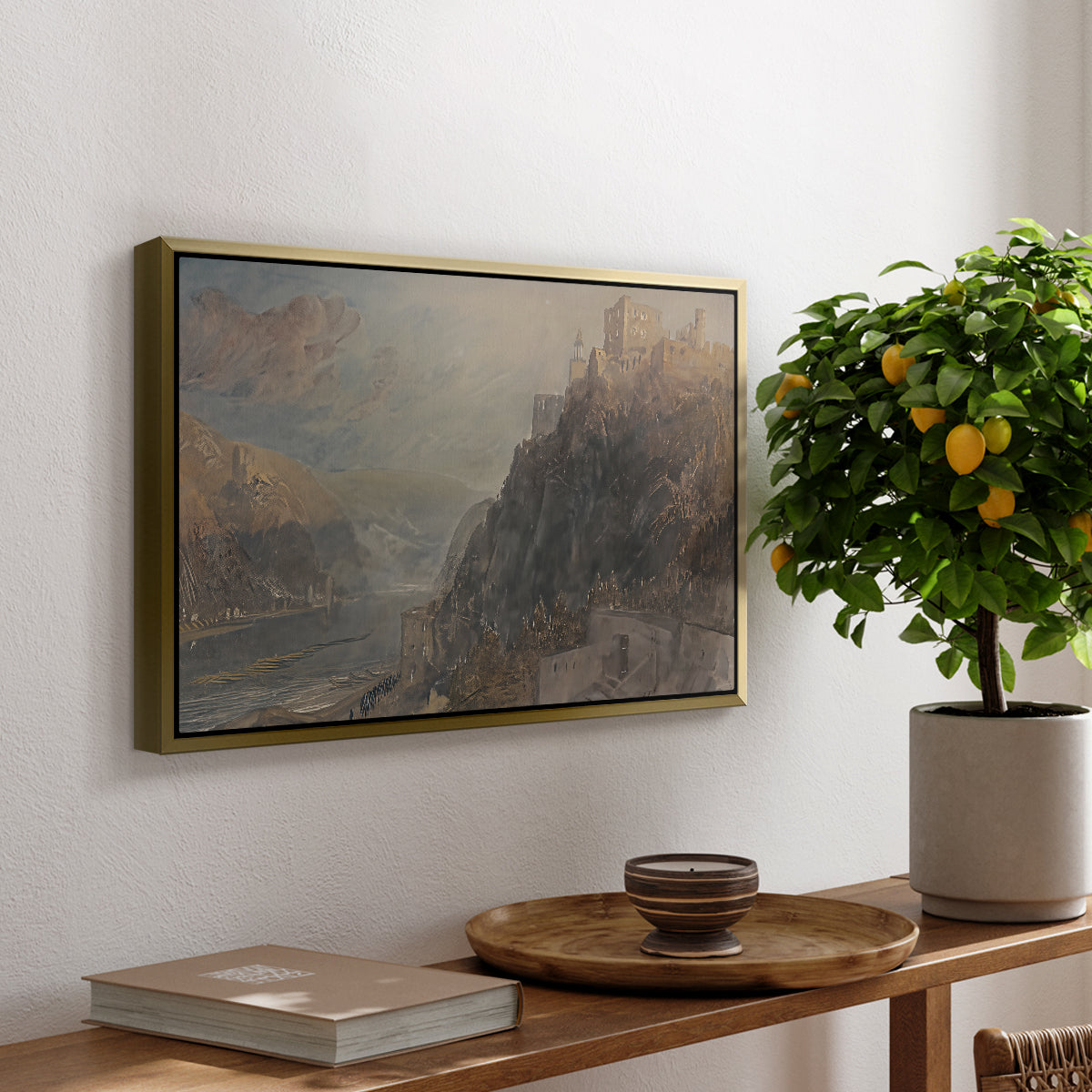 Rheinfels Looking to Katz and Gourhausen, 1817 - Floater Framed Canvas Print
