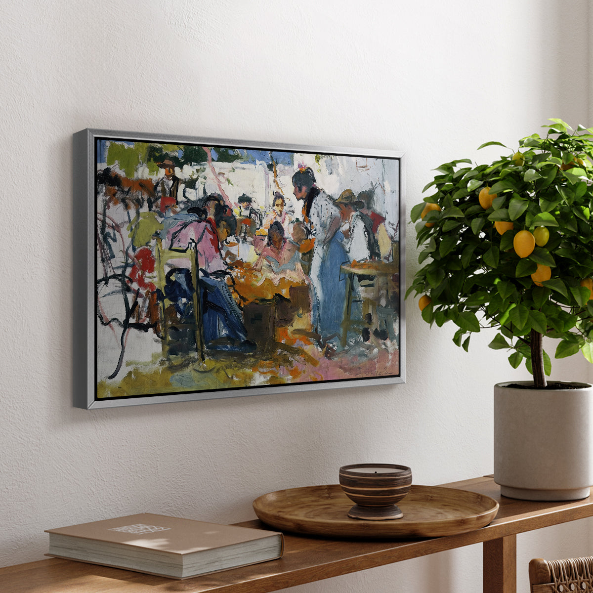 Net Menders in Valencia, 1909 - Floater Framed Canvas Print