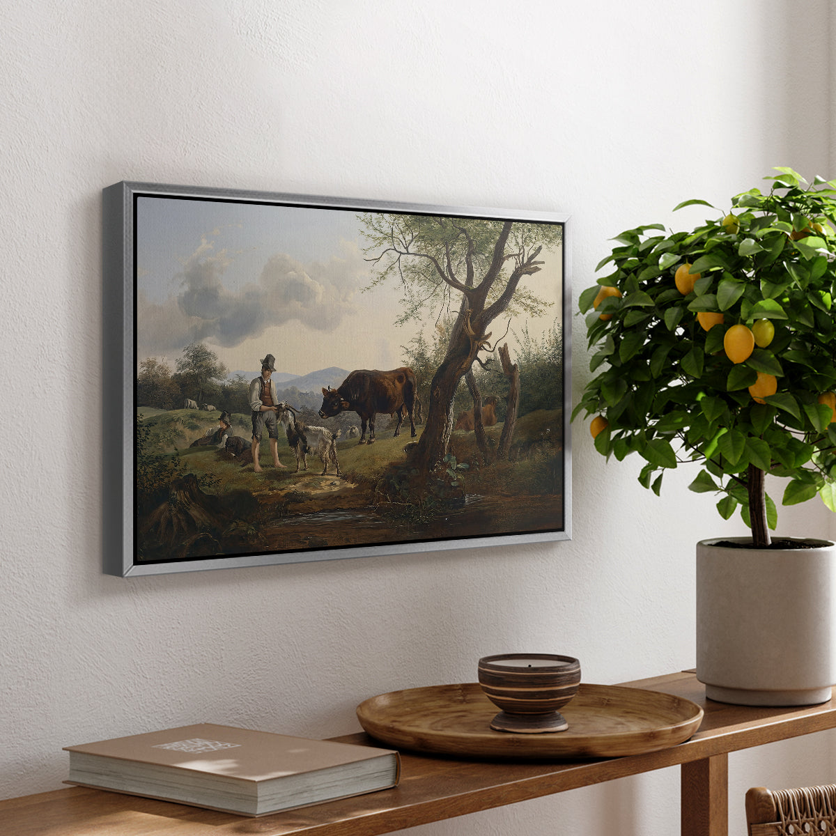 Shepherd with Billy Goat, c. 1830 - Floater Framed Canvas Print