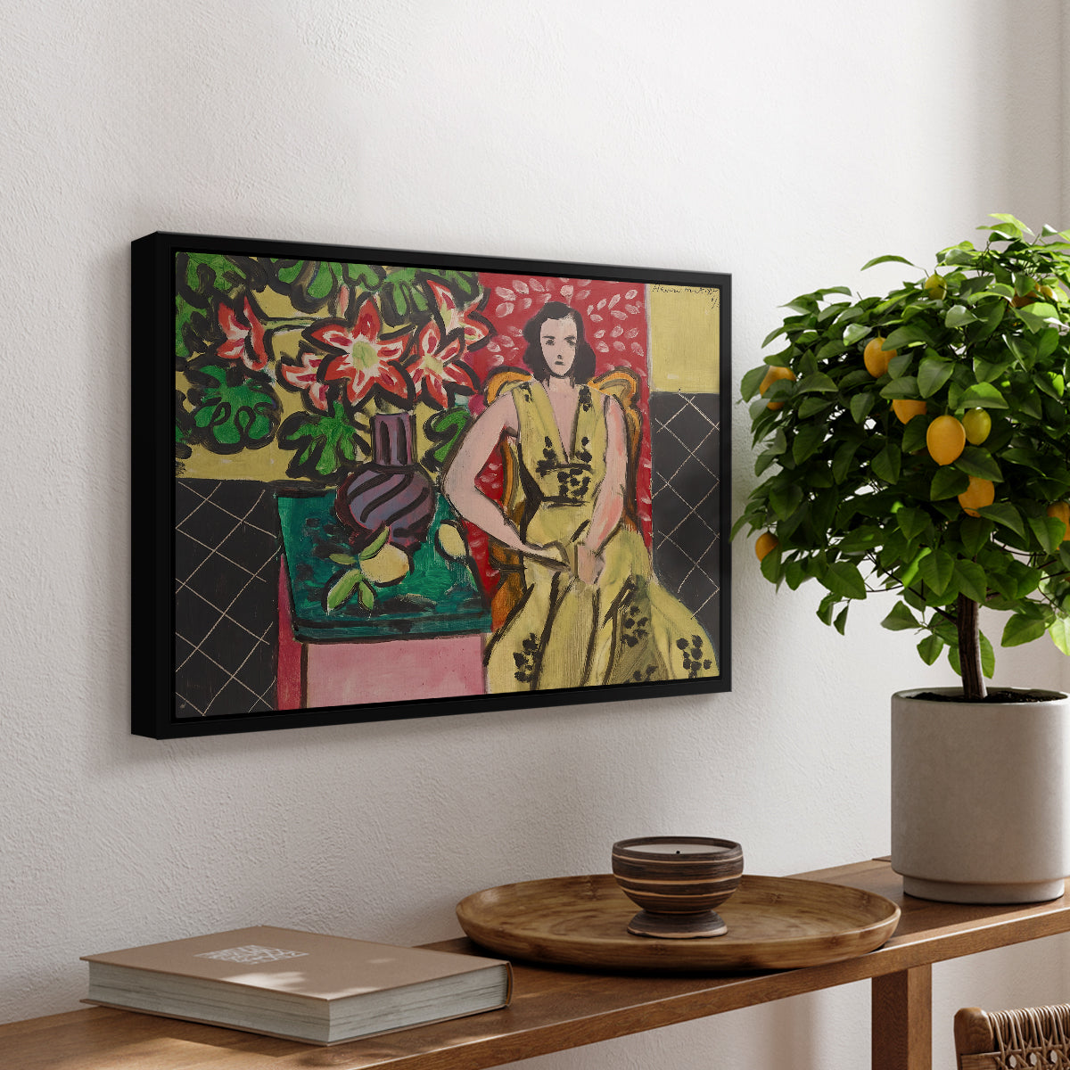 Seated Woman with a Vase of Amaryllis, 1941 - Floater Framed Canvas Print