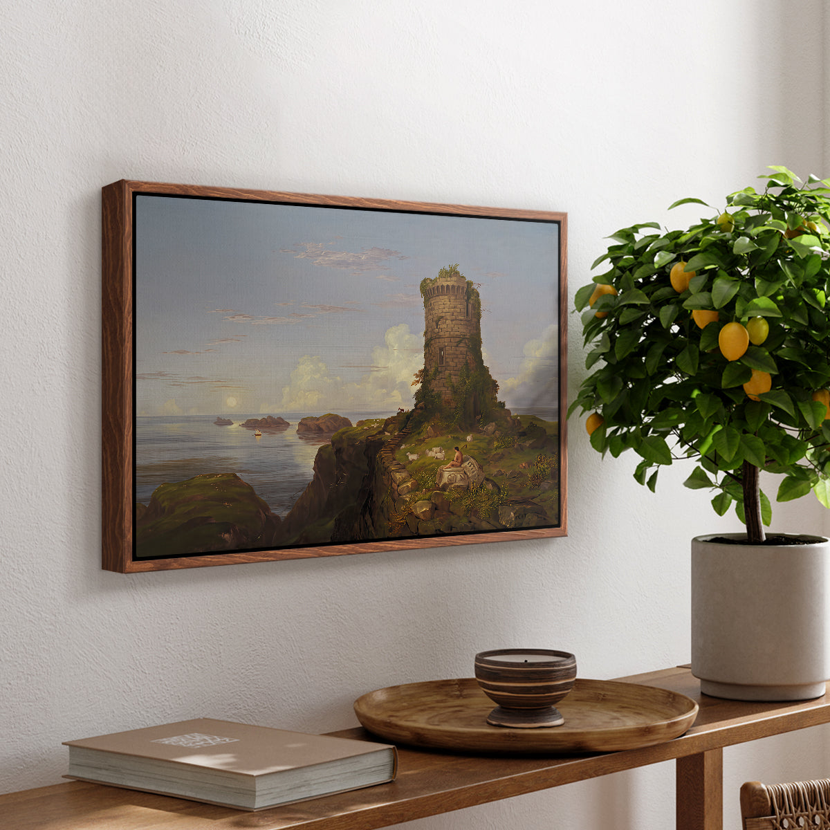 Italian Coast Scene with Ruined Tower, 1838 - Floater Framed Canvas Print