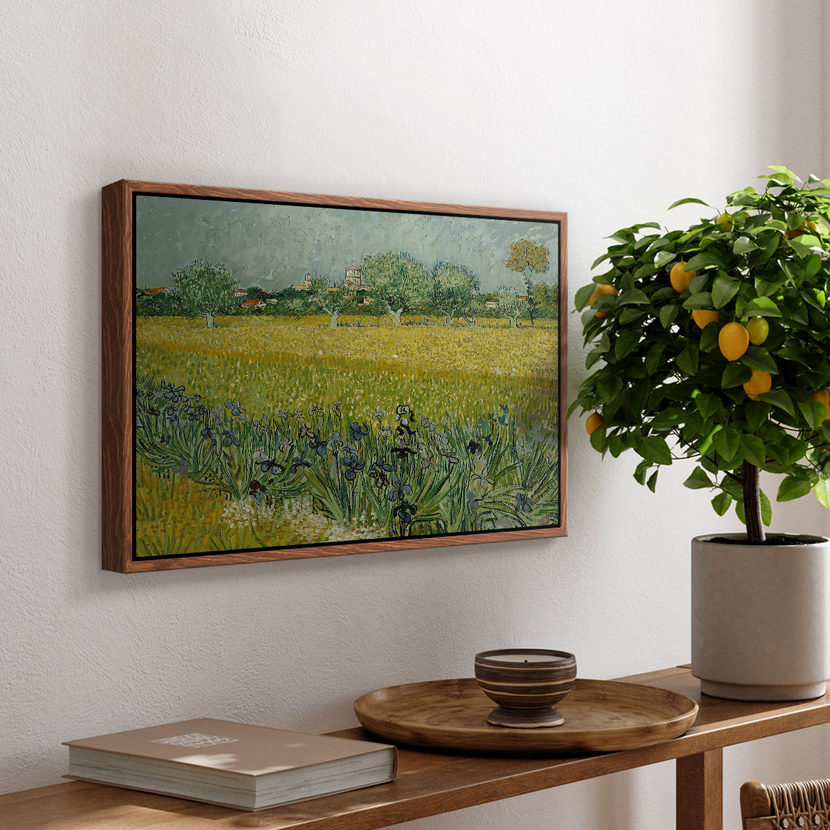 Field with Irises near Arles, 1888 - Floater Framed Canvas Print