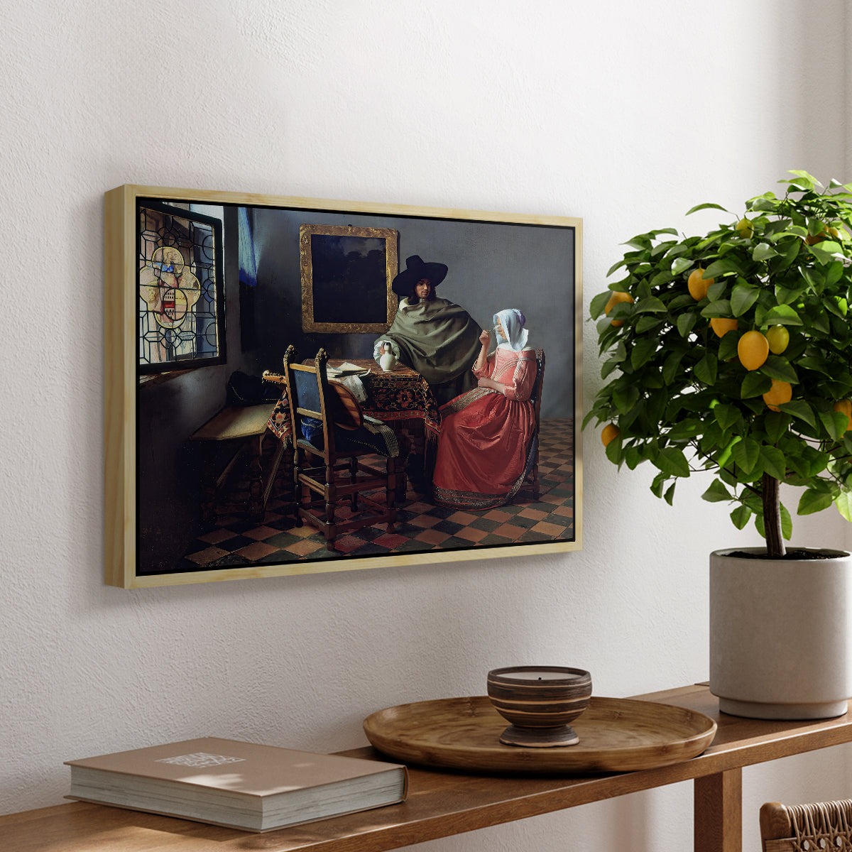 The Glass of Wine, c. 1660 - Floater Framed Canvas Print
