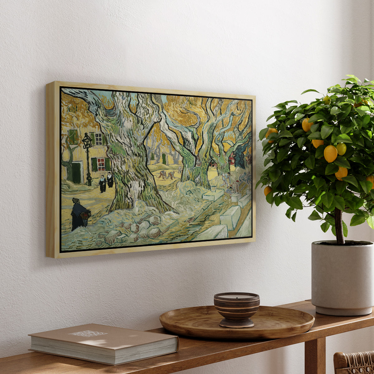 The Large Plane Trees (Road Menders at Saint-Rémy), 1889 - Floater Framed Canvas Print