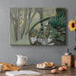 Canvas art print featuring a stream flowing through green landscape, set in a cozy kitchen setting