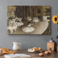 Canvas art print featuring ballerinas rehearsing on stage with set backdrop and lighting, set in a cozy kitchen setting