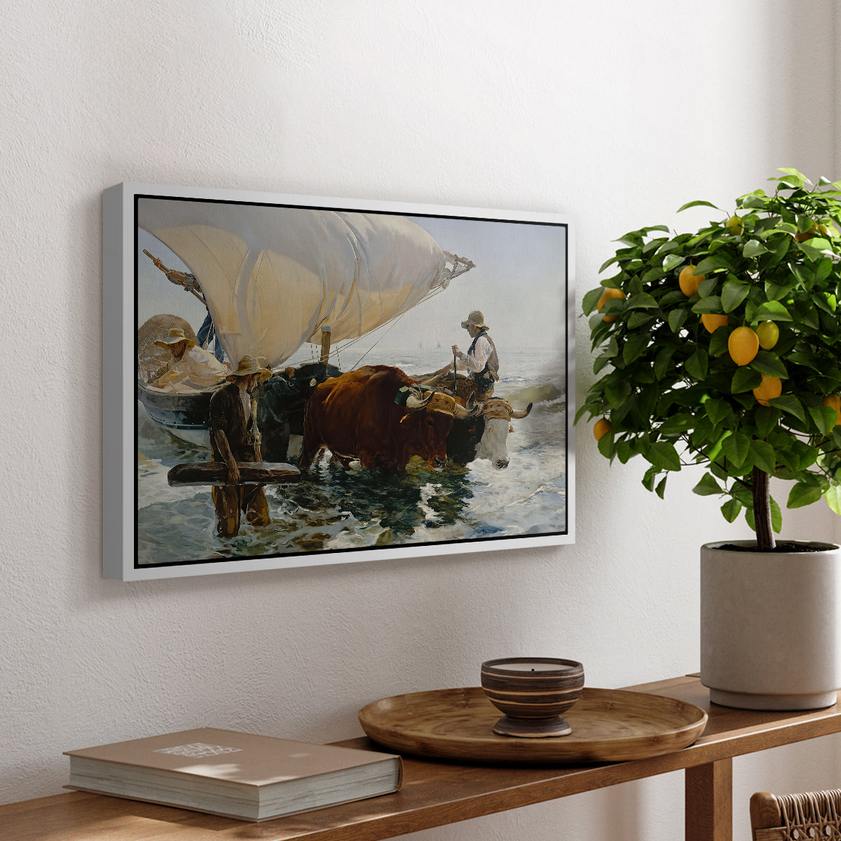 The Return from Fishing: Hauling the Boat, 1894 - Floater Framed Canvas Print