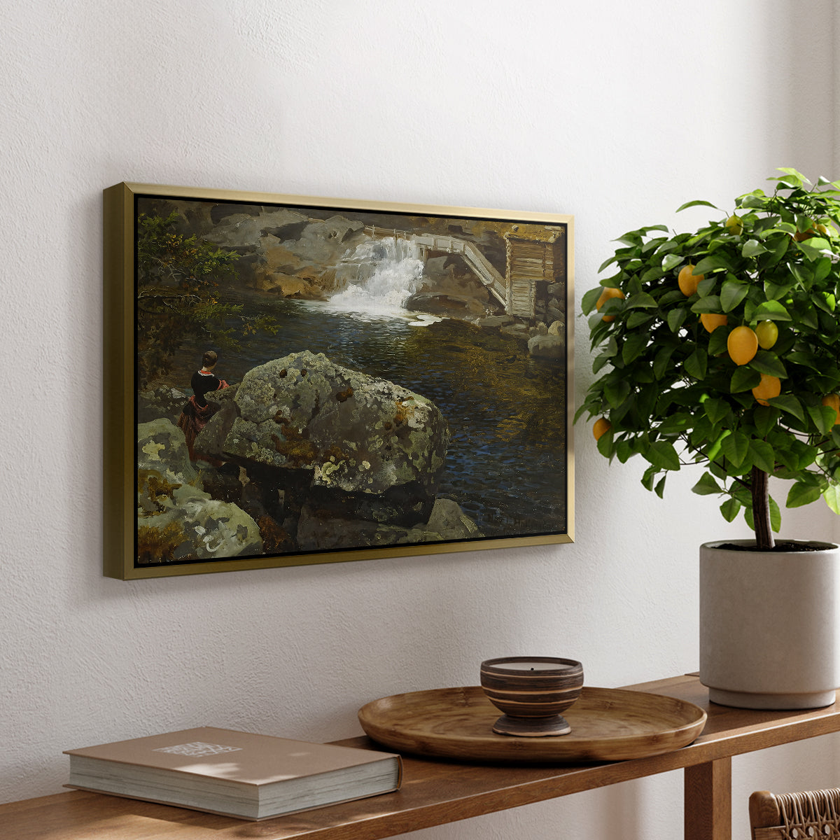 By the Mill Pond (En Mølledam), 1850 - Floater Framed Canvas Print