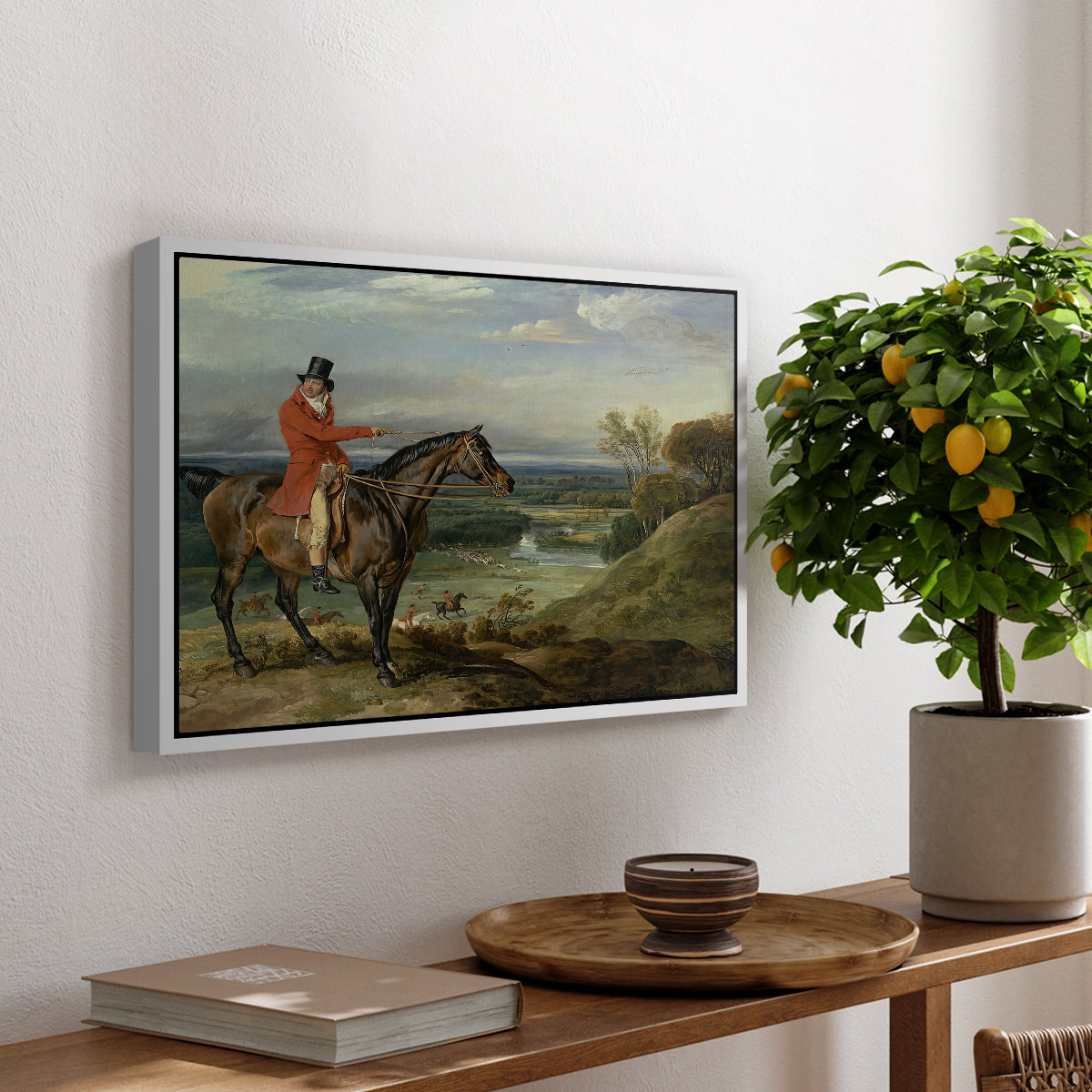 John Levett Hunting at Wychnor, Staffordshire, 1818 - Floater Framed Canvas Print