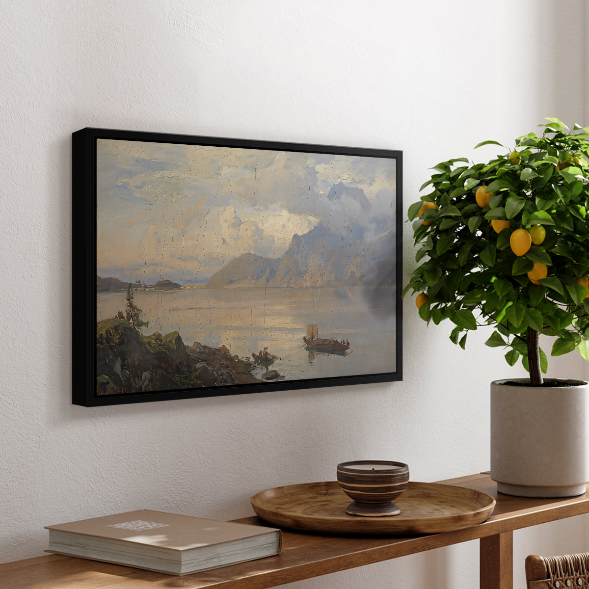 Traunsee, 1871 - Floater Framed Canvas Print