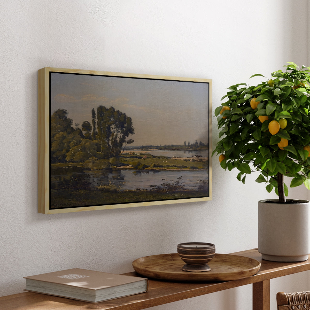 Landscape with a River, 1892 - Floater Framed Canvas Print