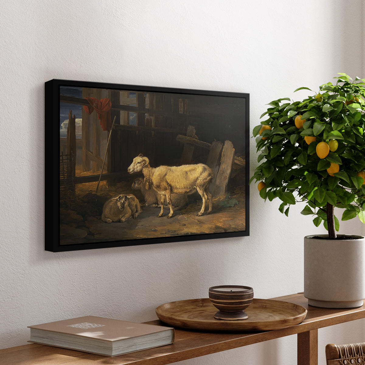 Sheep in a Stable, 1810 - Floater Framed Canvas Print