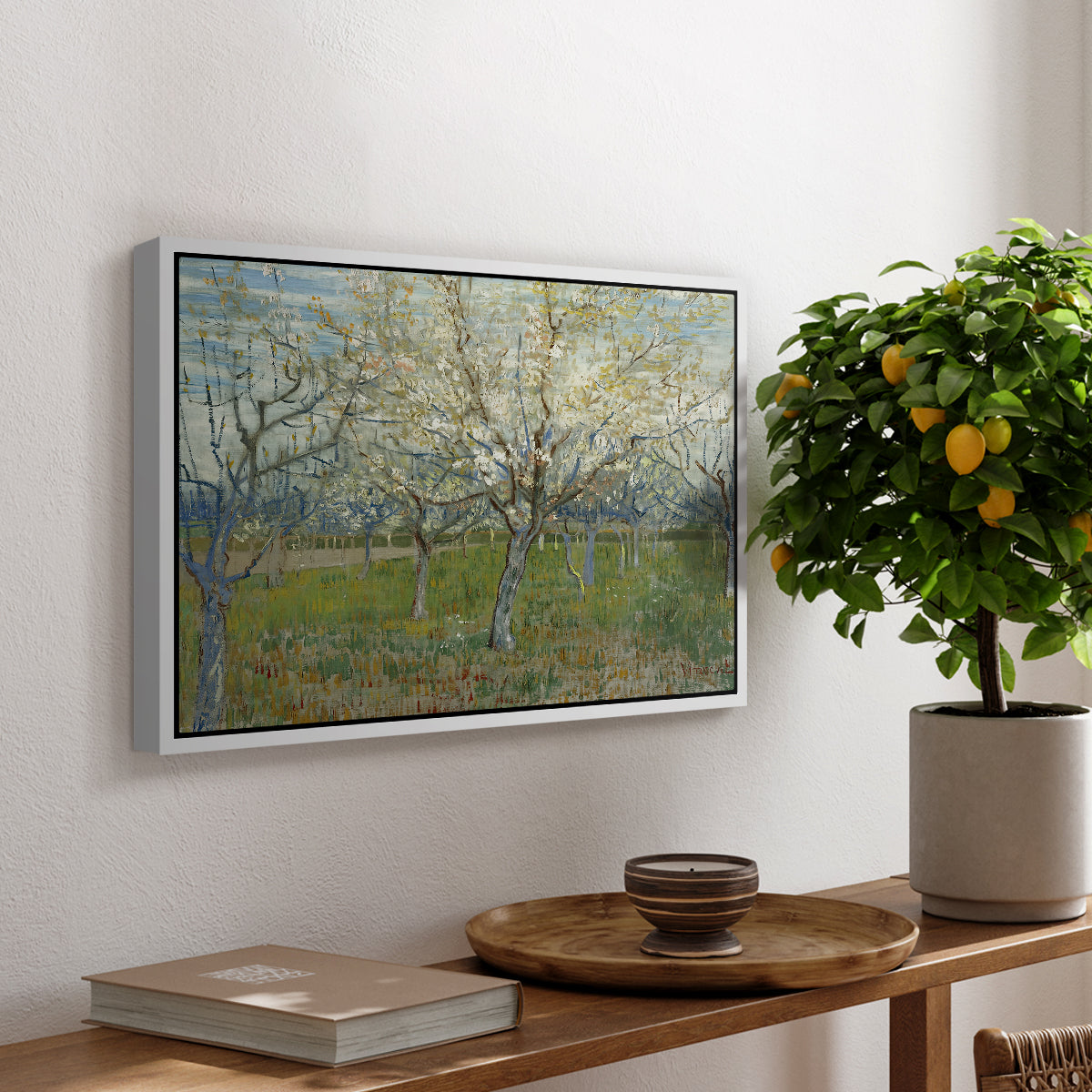 The Pink Orchard, 1888 - Floater Framed Canvas Print