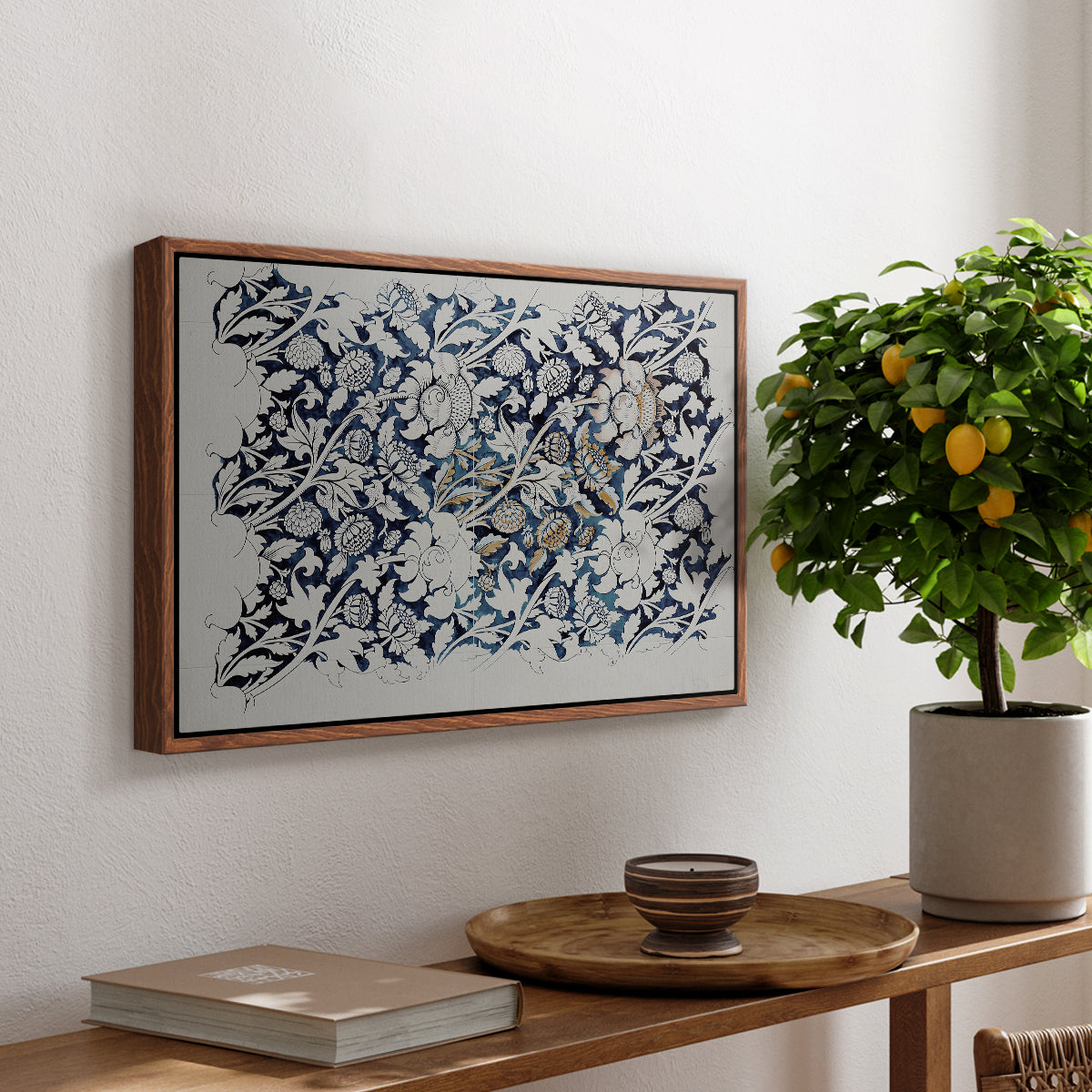 Watercolour for Printed Fabric Design: Wey, c. 1882-1883 - Floater Framed Canvas Print