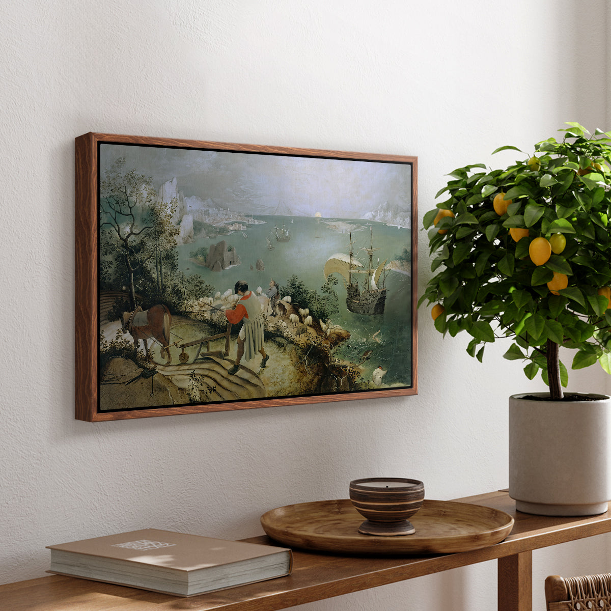 Landscape with the Fall of Icarus, c. 1560 - Floater Framed Canvas Print