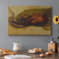 Canvas art print featuring a man grappling with large snake in dramatic physical struggle, set in a cozy kitchen setting
