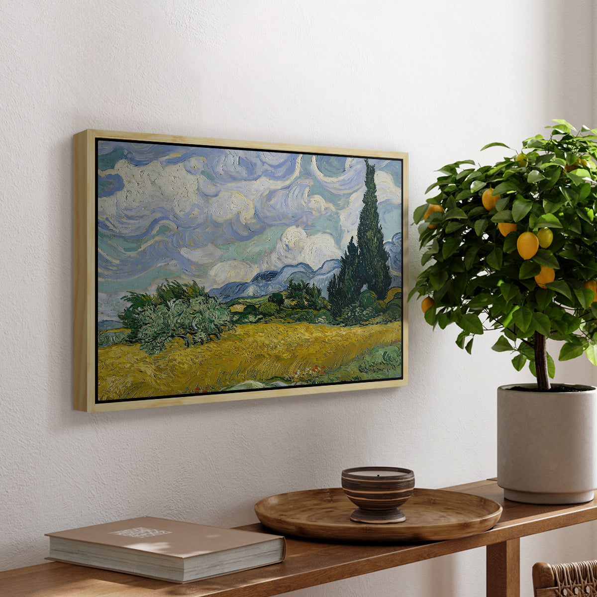 Wheat Field with Cypresses, 1889 - Floater Framed Canvas Print