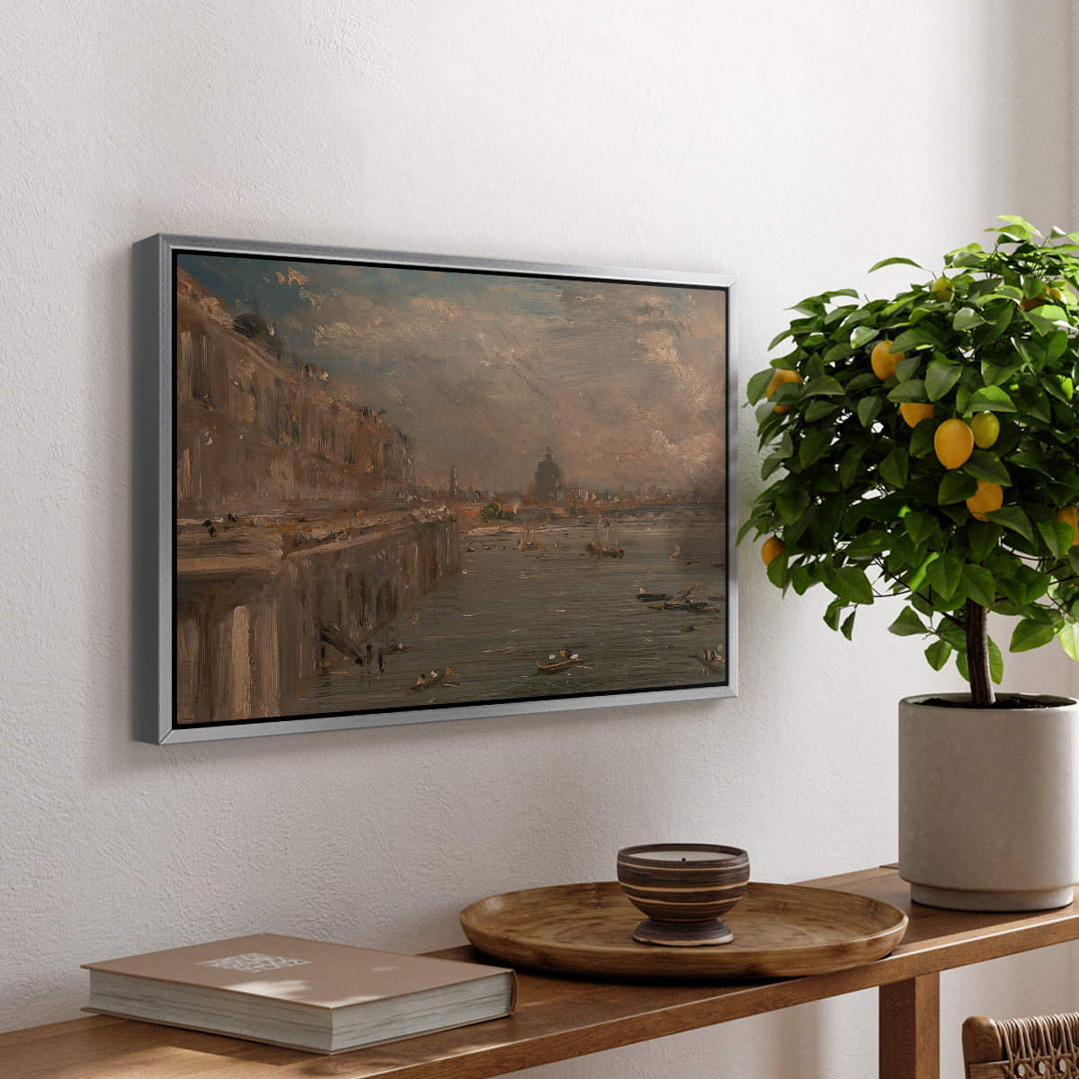 Somerset House Terrace from Waterloo Bridge, c. 1819 - Floater Framed Canvas Print