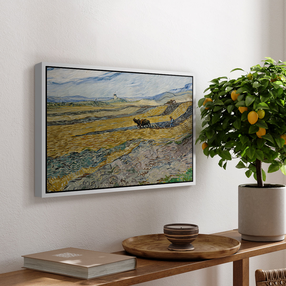 Enclosed Field with Ploughman, 1889 - Floater Framed Canvas Print