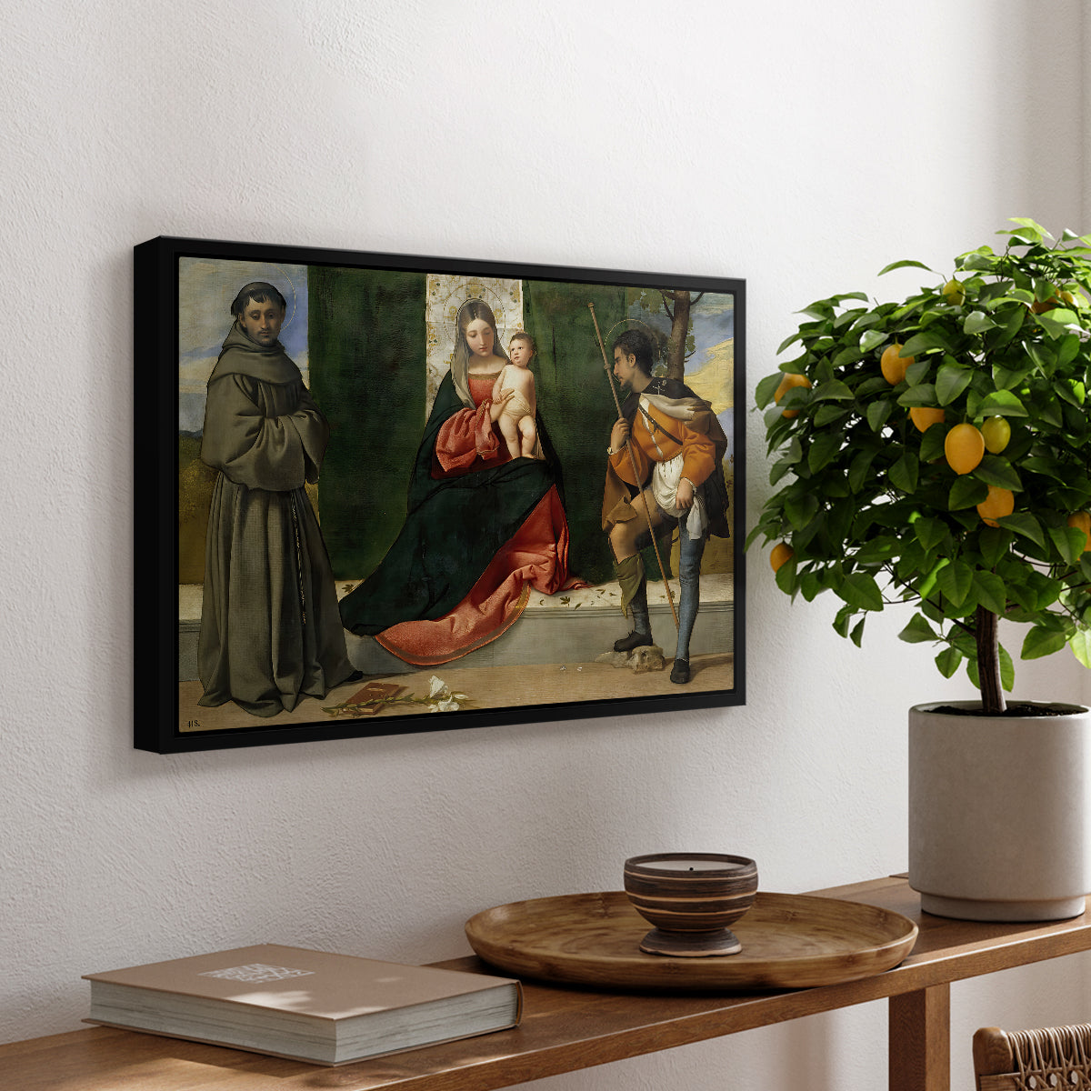 Madonna and Child with Saints Anthony of Padua and Roch, c. 1510 - Floater Framed Canvas Print