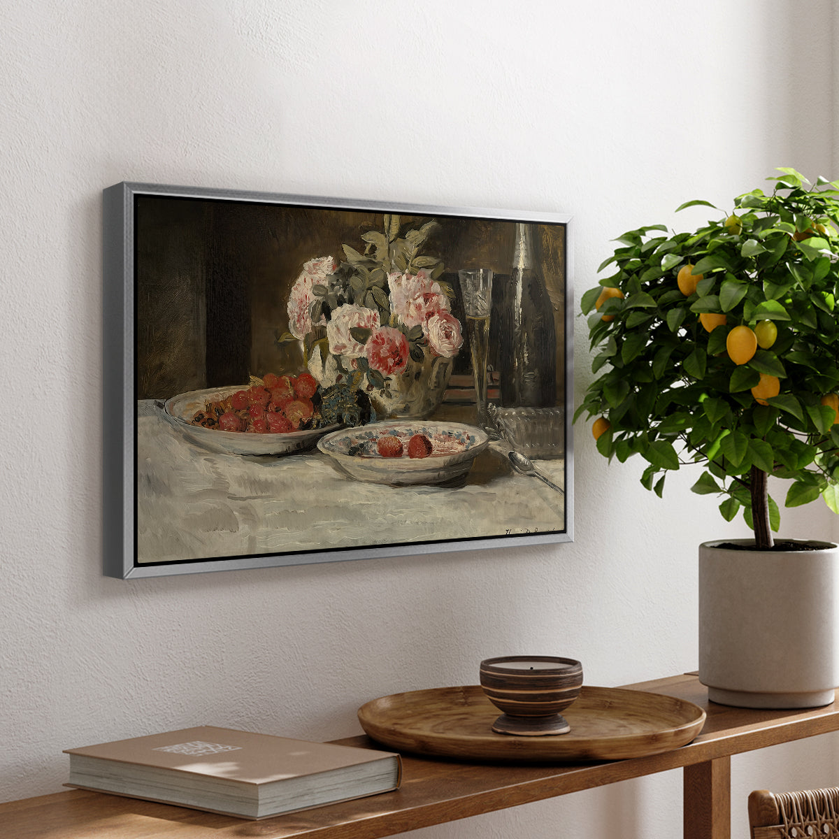 Strawberries and Champagne, c. 1881-1885 - Floater Framed Canvas Print