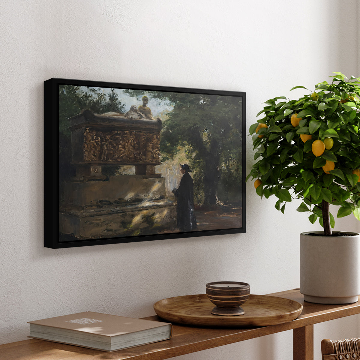 A Catholic Priest in Front of a Sarcophagus, c. 1857 - Floater Framed Canvas Print