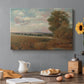 Canvas art print featuring a wide landscape with distant buildings across terrain, set in a cozy kitchen setting