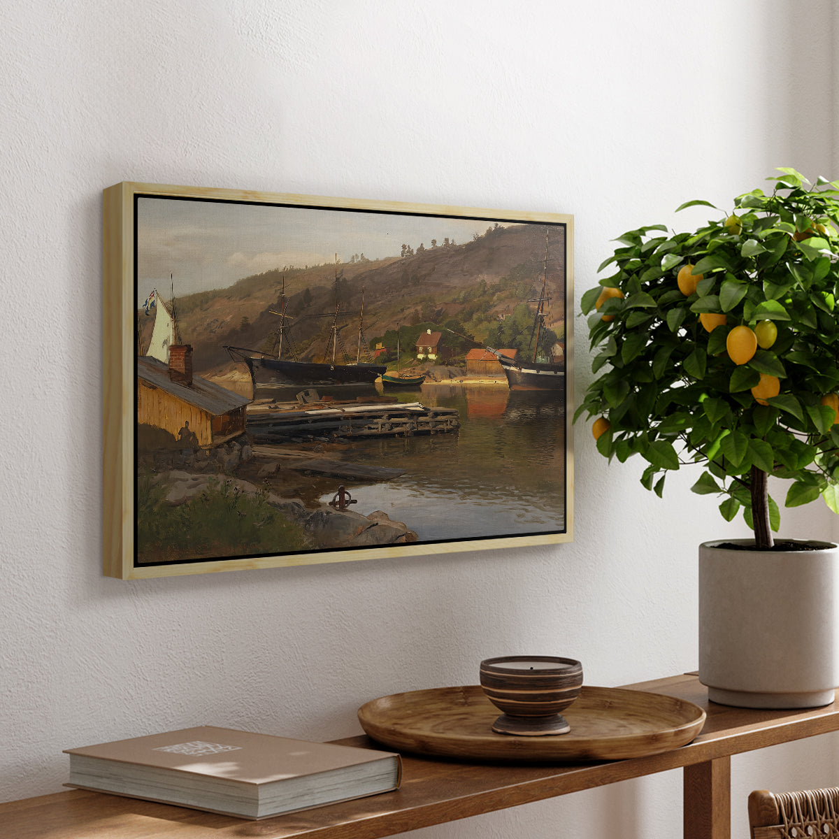 Landingsbrygge Husvik, Drøbak, 1875 - Floater Framed Canvas Print