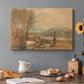 Canvas art print featuring a castle surrounded by open landscape under sky, set in a cozy kitchen setting
