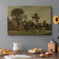Canvas art print featuring a farmhouse with animals and open rural surroundings under soft sky, set in a cozy kitchen setting